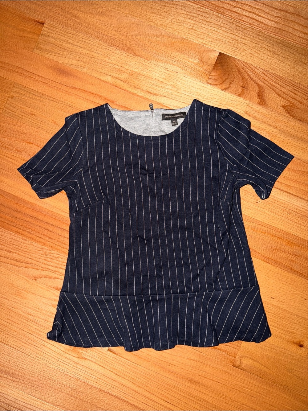 Banana Republic Striped Navy Peplum Short-Sleeve Top